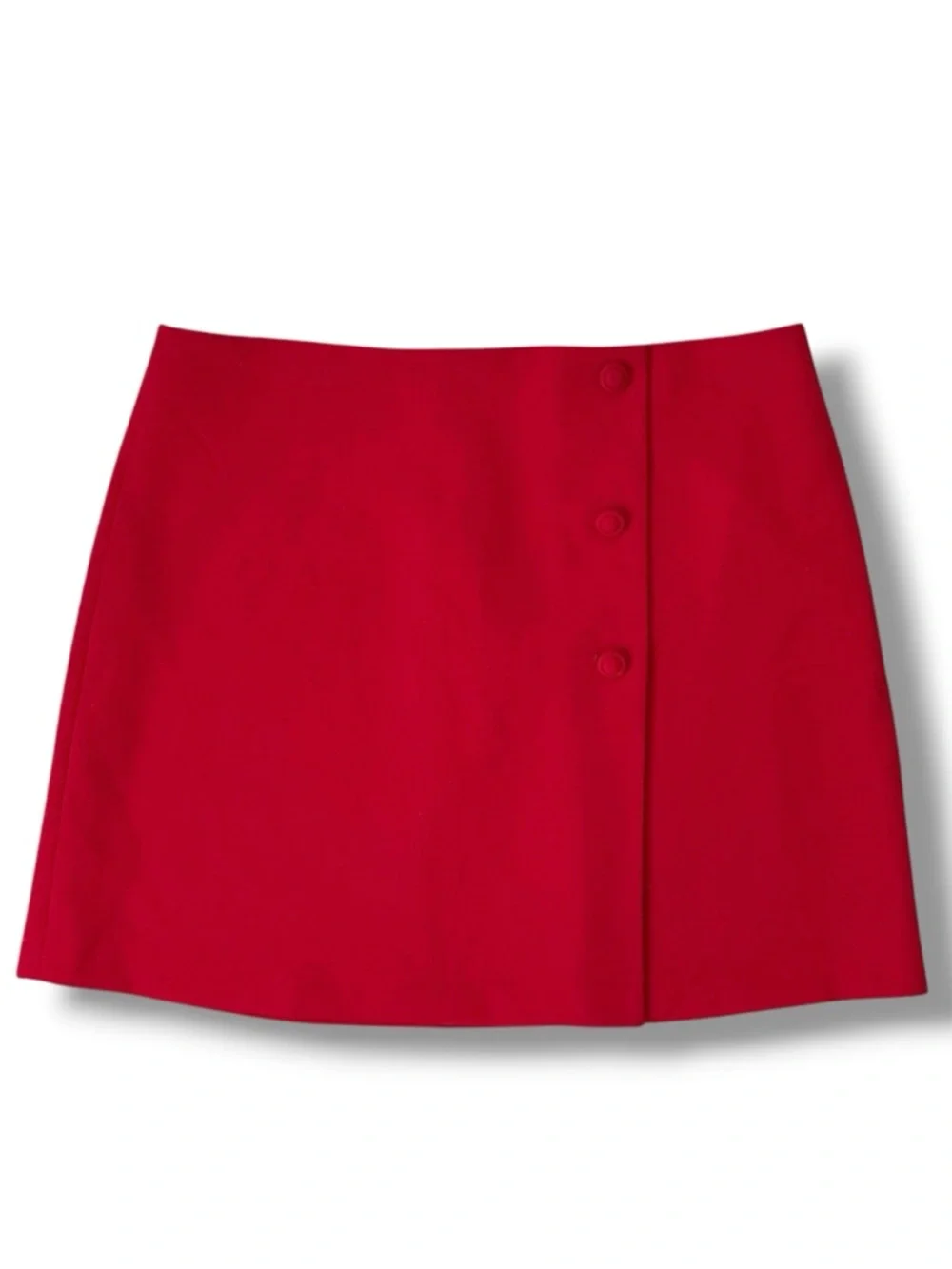 MNG Suit Straight Mini Skirt Classic Buttoned Front Kick Pleat Red Size Size 10 - Picture 3 of 16